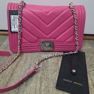 Badgley Mischka Quilted Pink Crossbody Bag